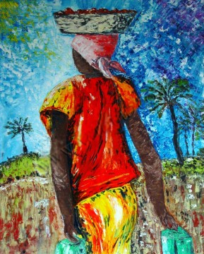 アフリカ人 Painting - アフリカのテクスチャーの女性